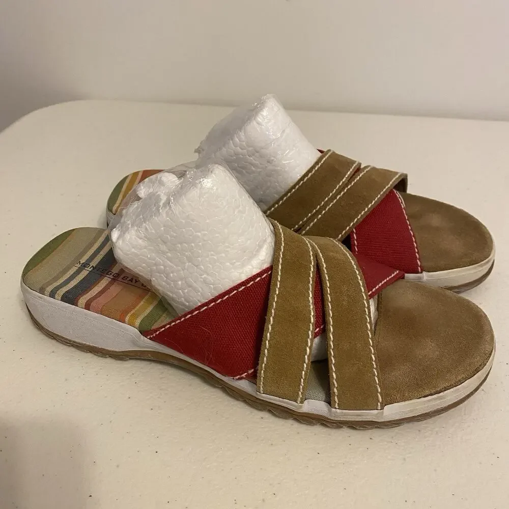 MONTEGO BAY Club Women 8 Summer Sandal Multicolor Suede Canvas Slip On Slides